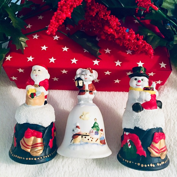 🎄Vintage Christmas Bells Santa, Snowman & Mouse🎄 - Picture 2 of 13